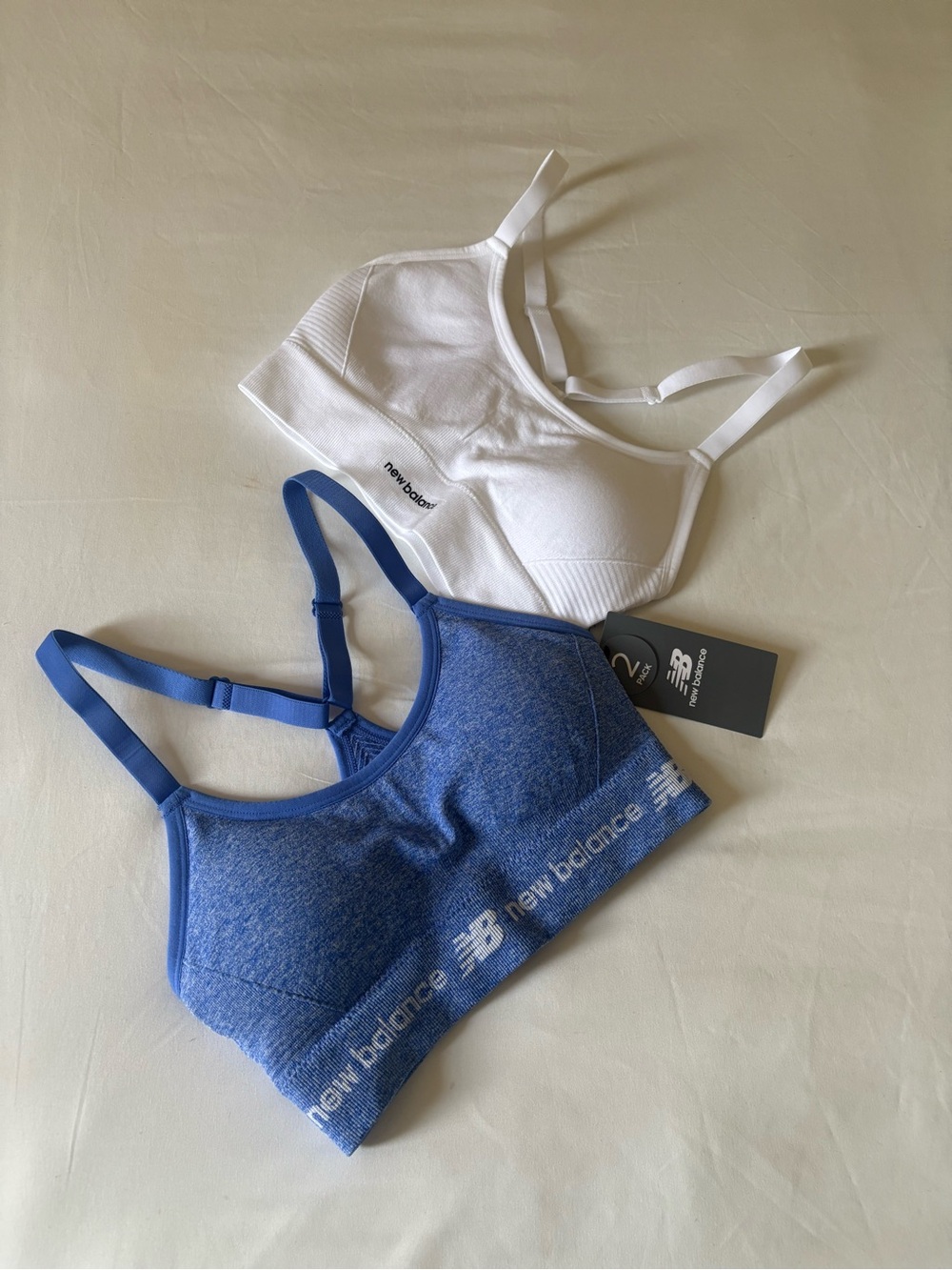 NWT New Balance 2-Pack Seamless Sports Bras White Blue Racerback Size Small